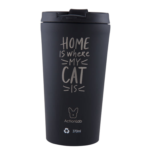 Θερμός 370ml Μαύρο "Home Is Where My Cat Is"