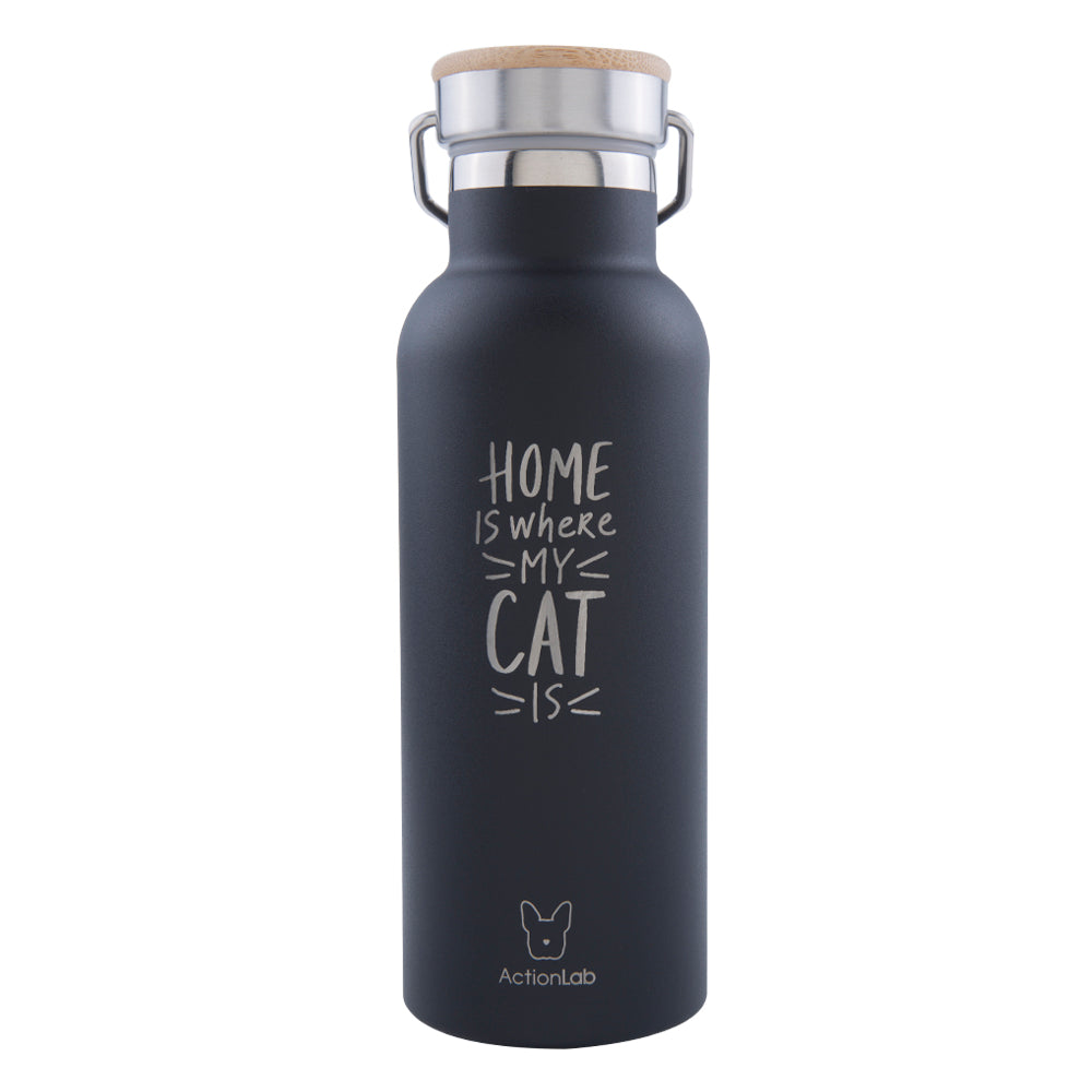 Θερμός 500ml Μαύρο "Home Is Where My Cat Is"