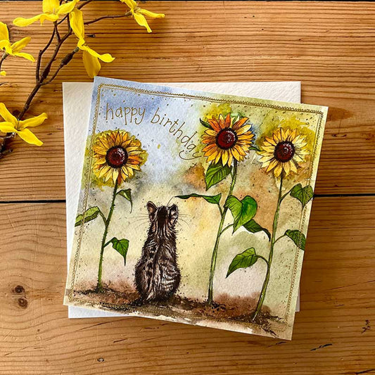 Ευχετήρια Κάρτα "Cat and Sunflowers"